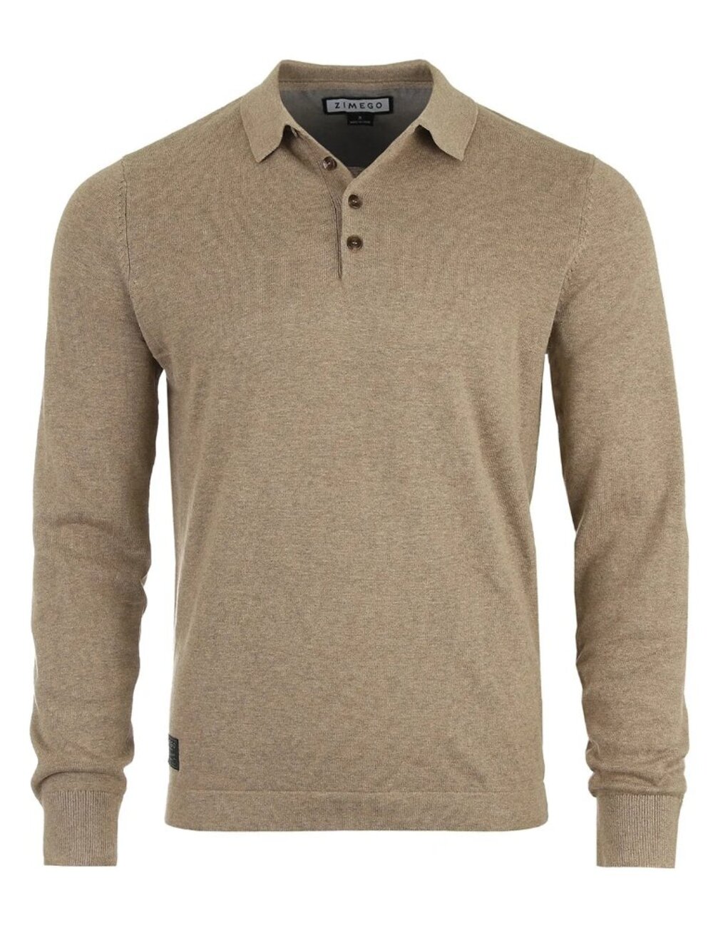 Zimego Tan Button Up Long Sleeve Polo Sweater/2675